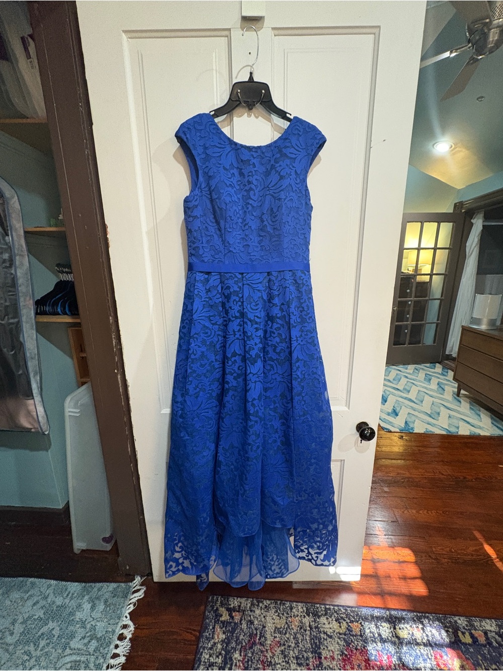 JS Collections Royal Blue Lace High-Low Evening Dress